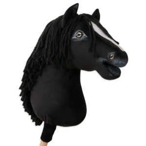 schwarzes Pferd mit Blesse | Premium Steckenpferd | Größe A3