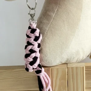 geflochtener Anbinder für Steckenpferde | Rosa und Schwarz
