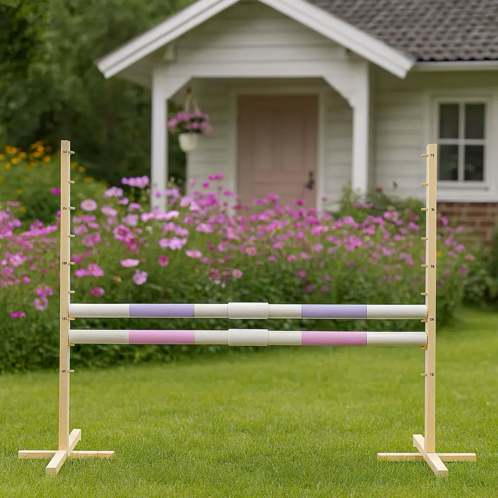 Set Springhindernis | 2x Stange | Breite 160 cm | Lila und Hellrosa – Bild 3